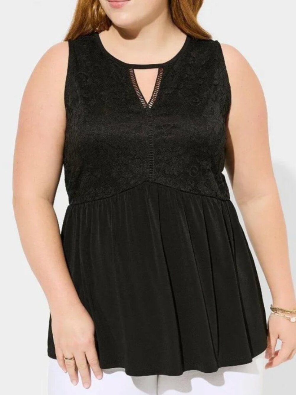 NEW NWT TORRID 1 Plus Size Mini Studio Knit Crew Neck Keyhole Lace Babydoll Tank